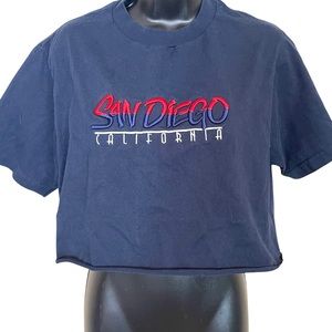 VINTAGE Cropped Embroidered San Diego California Blue Tee Shirt